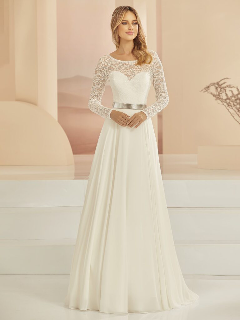 Mix & Match Brautkleid mit langärmeligem Spitzen-Top
